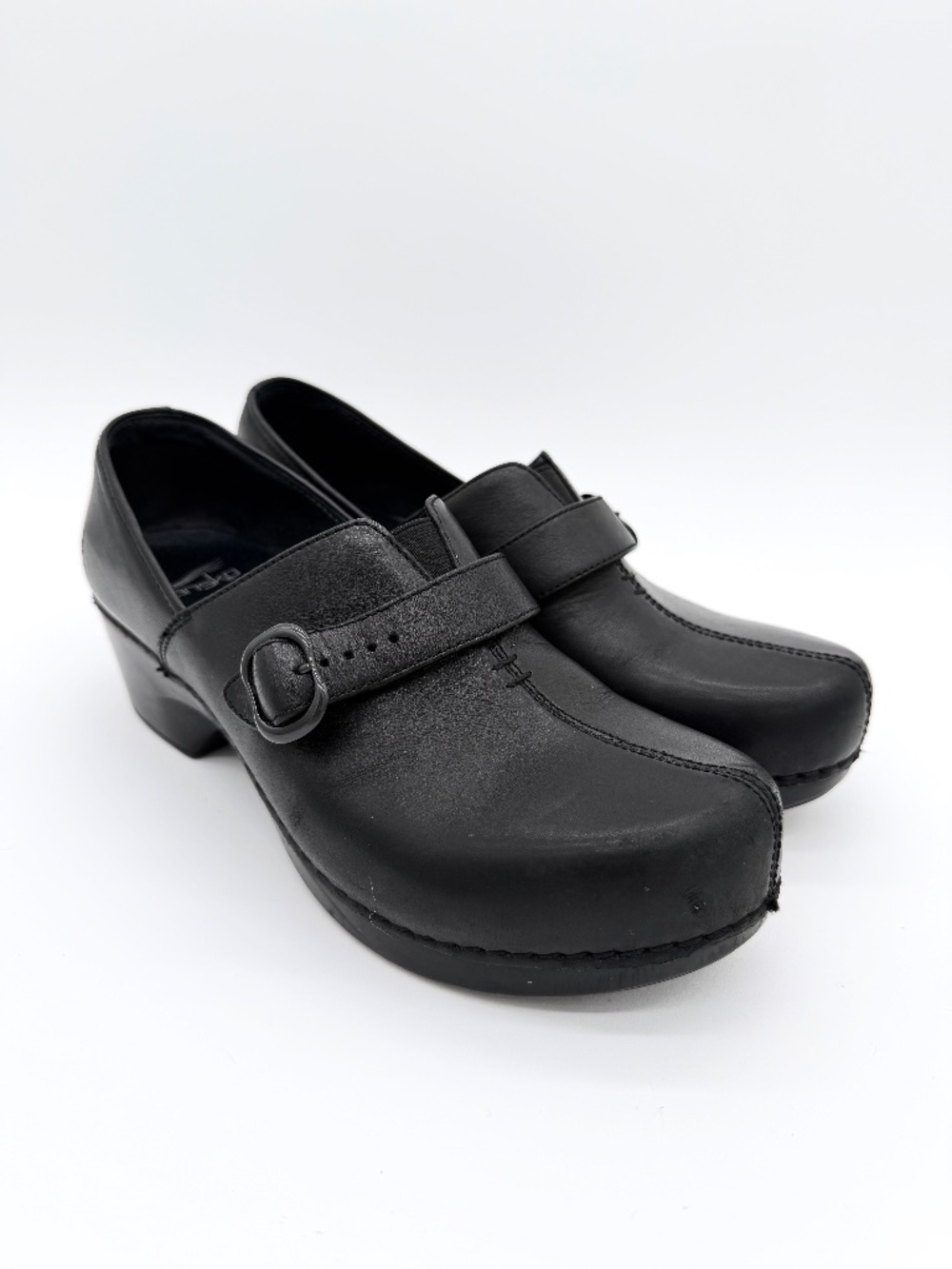 Dansko Tamara Black Leather Buckle Clogs Professional Nursing Shoes Women’s 40 9
